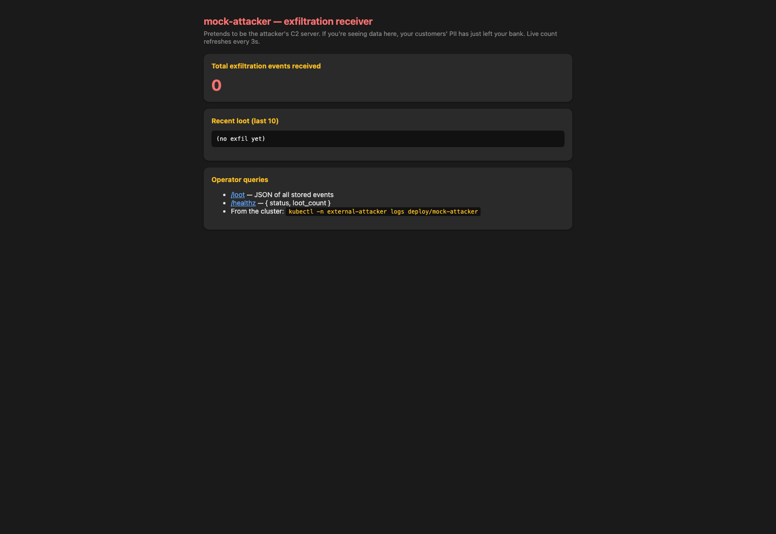 mock-attacker Act 1: zero exfil events
